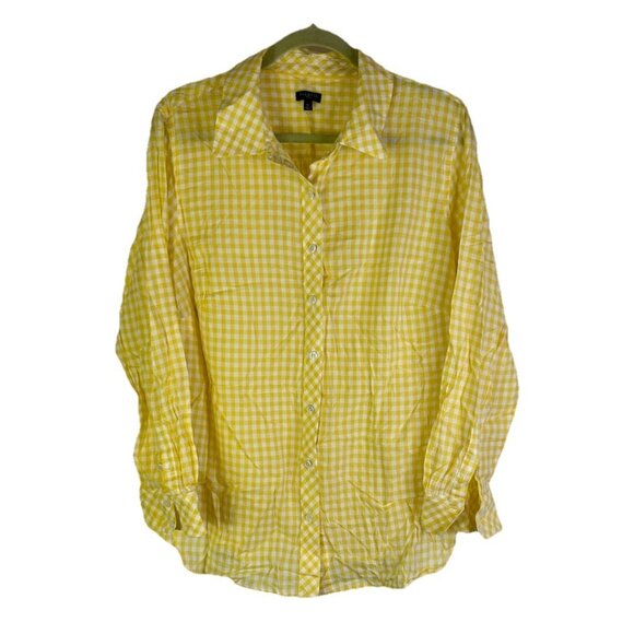 Talbots Yellow Gingham Plaid Button Front Shirt - Picture 1 of 7